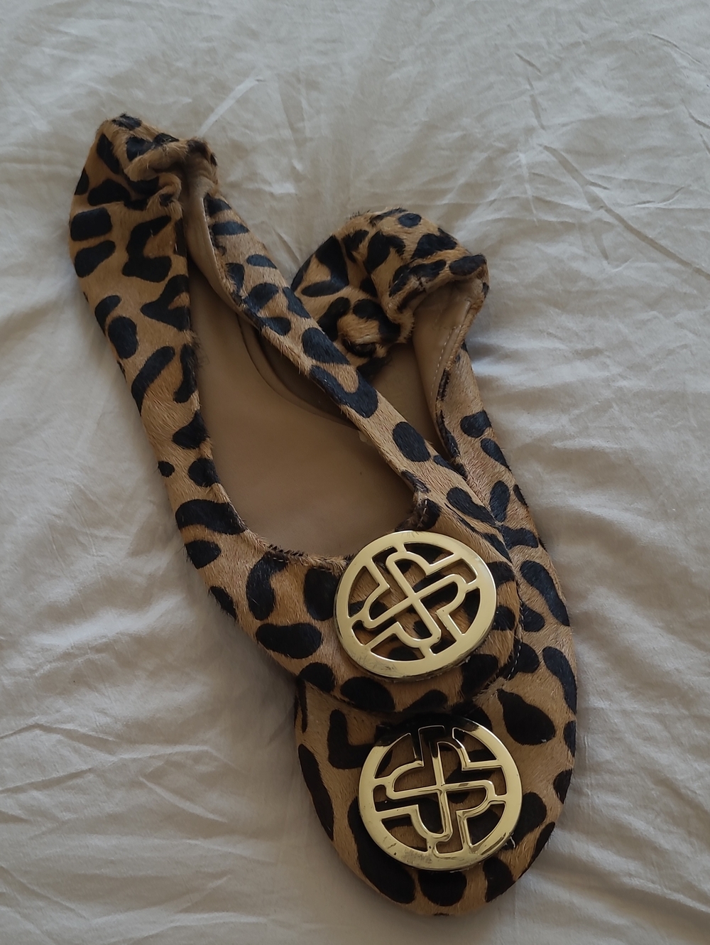 Audrey Brooke Leopard Print Ballet Flat with Gold Emblem